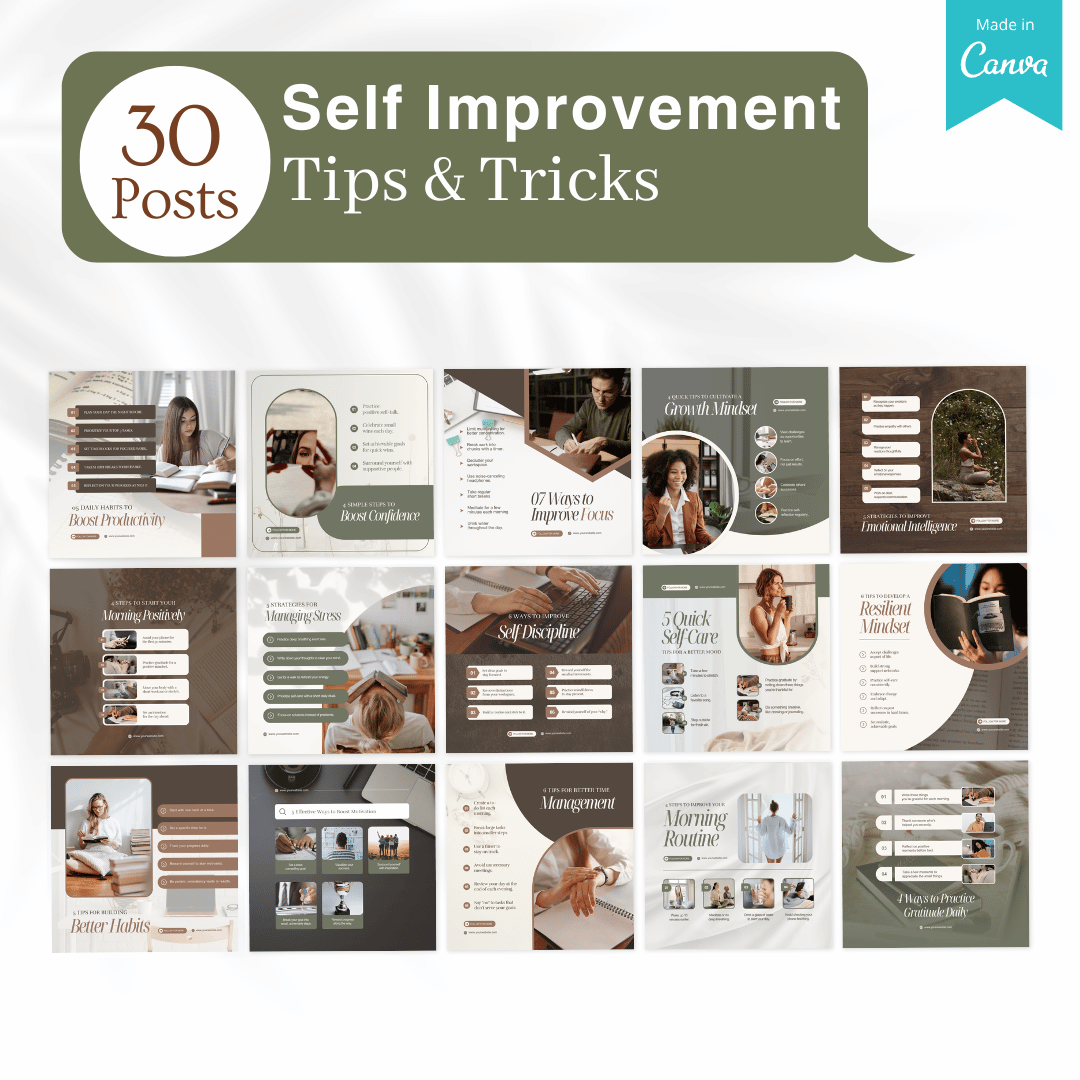 210 Self Improvement Posts - Social Media Templates