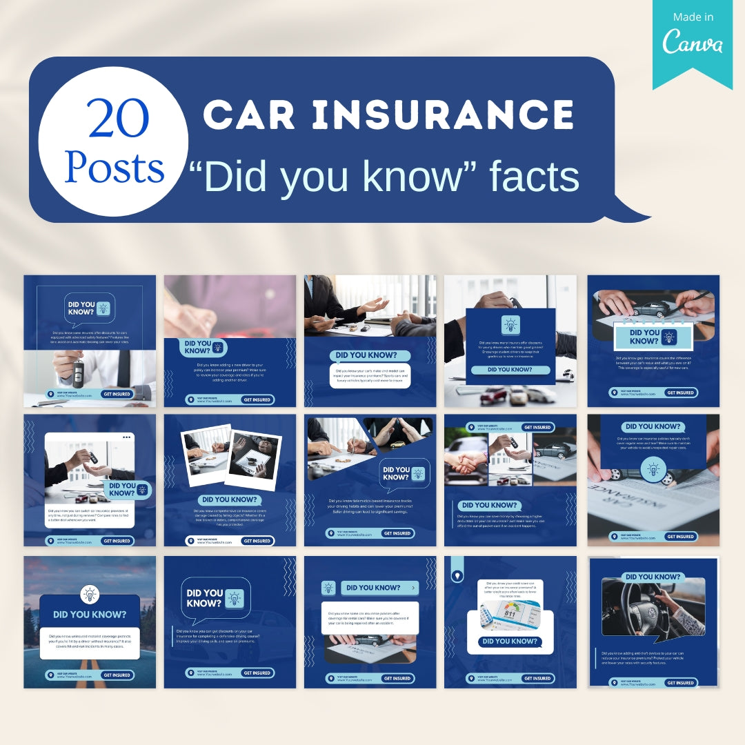 Car Insurances Templets 220 Car Insurance Canva Templates | PLR Resell Rights – Viralcontent.design
