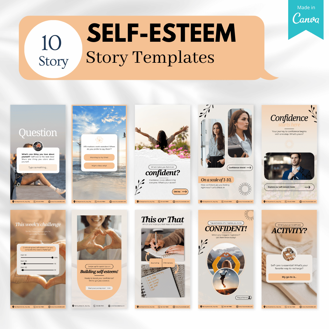 100 Self-Esteem Canva Templates