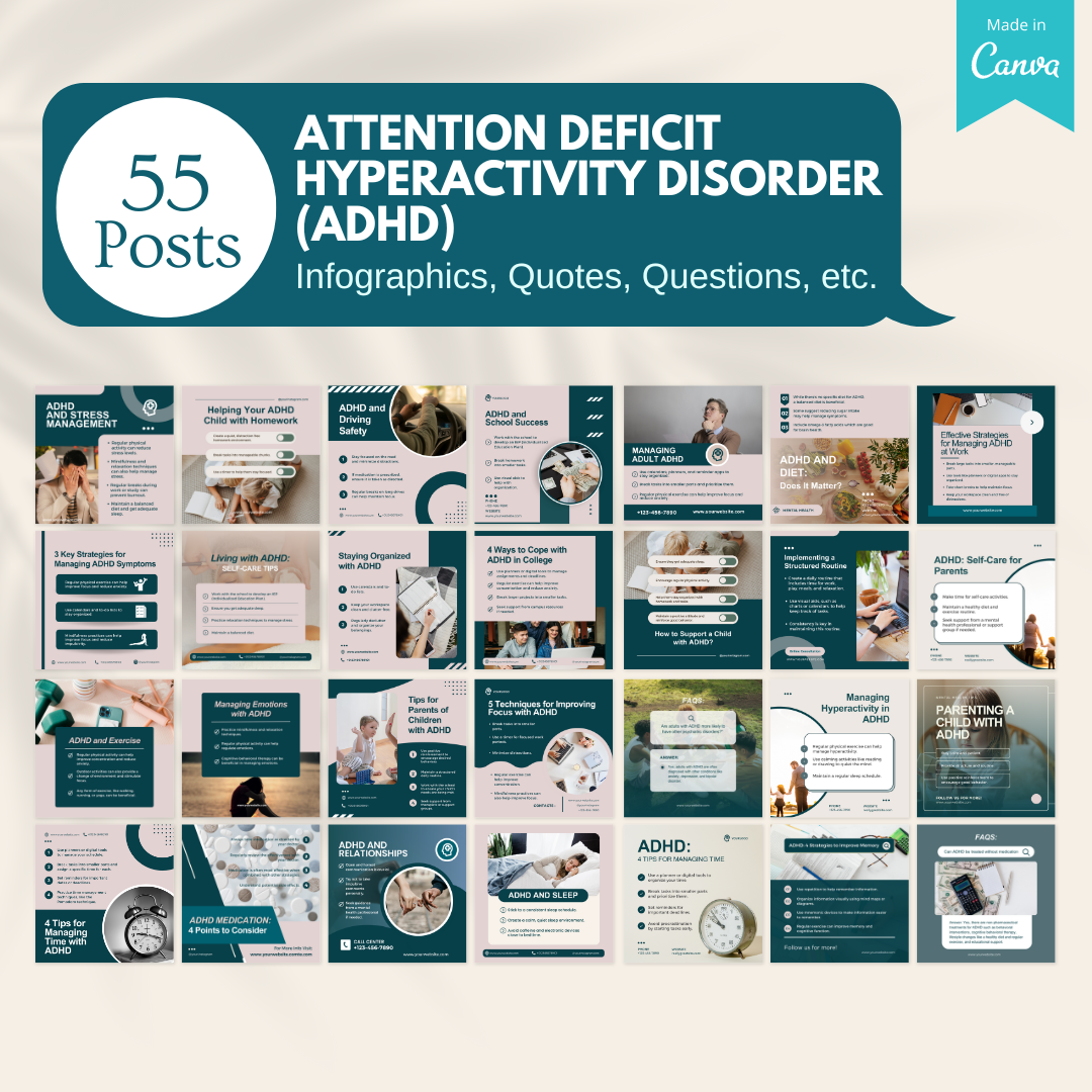 55 Attention deficit hyperactivity disorder (ADHD) - Social Media Templates