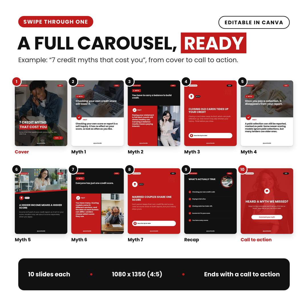 All 10 slides of one carousel, from cover to call to action