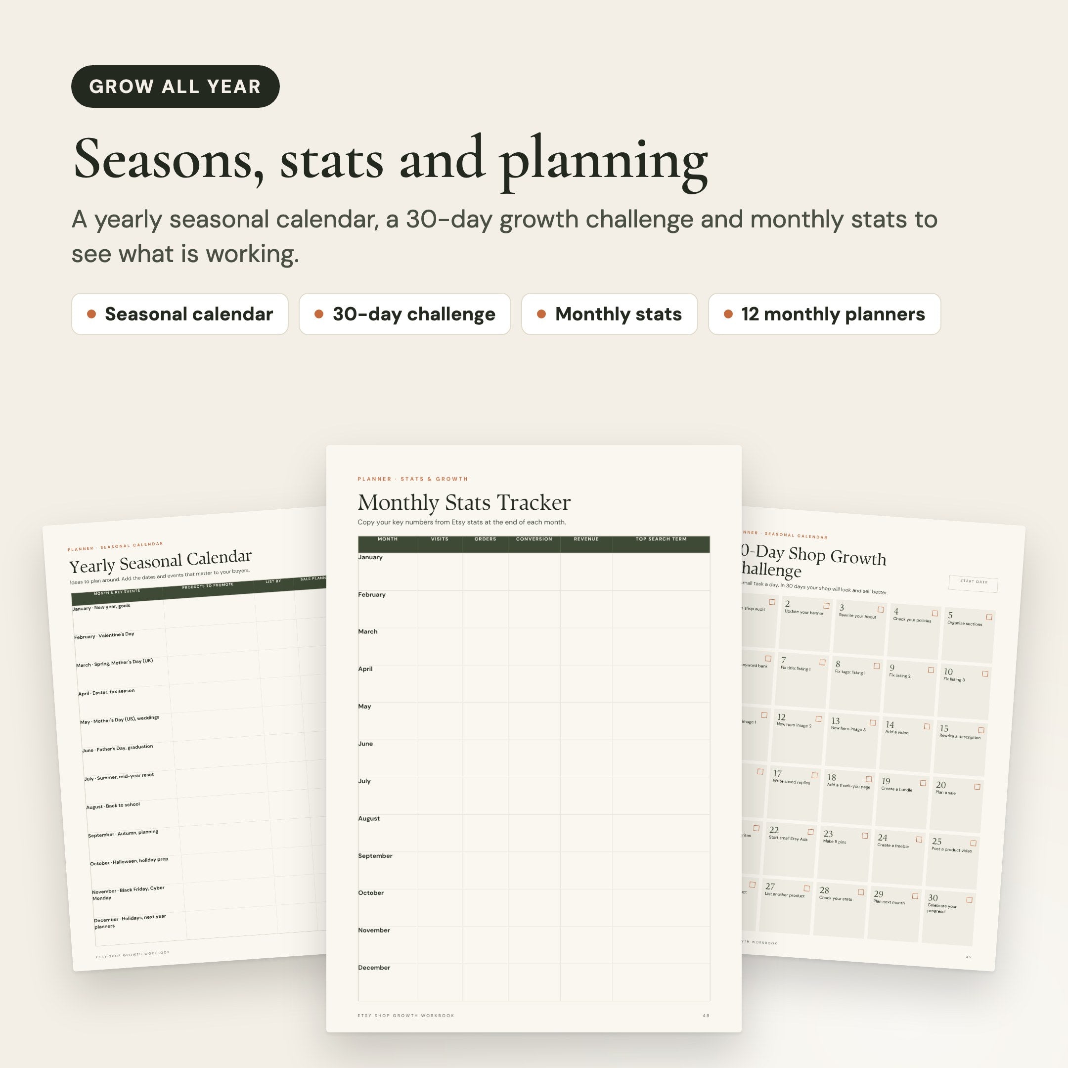 Etsy Shop Growth Workbook: Seasons, stats and planning