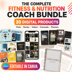 The Fitness and Nutrition Coach Bundle, 30 products, editable in Canva