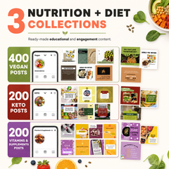 Nutrition and diet collections covering vegan, keto and supplements