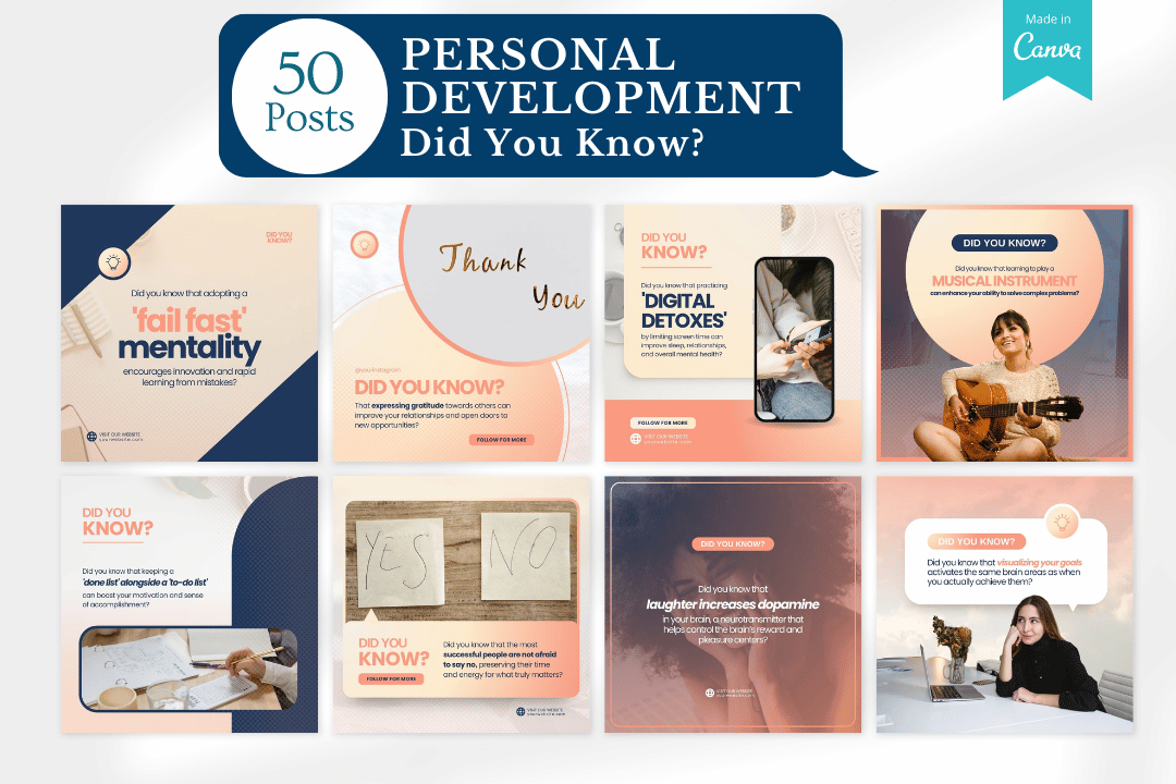 700+ Canva templates designed to boost social media engagement for personal development professionals.