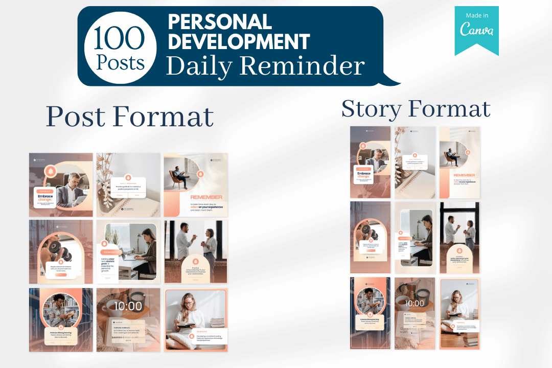 Personal development daily reminder template for consistent, motivational posts.