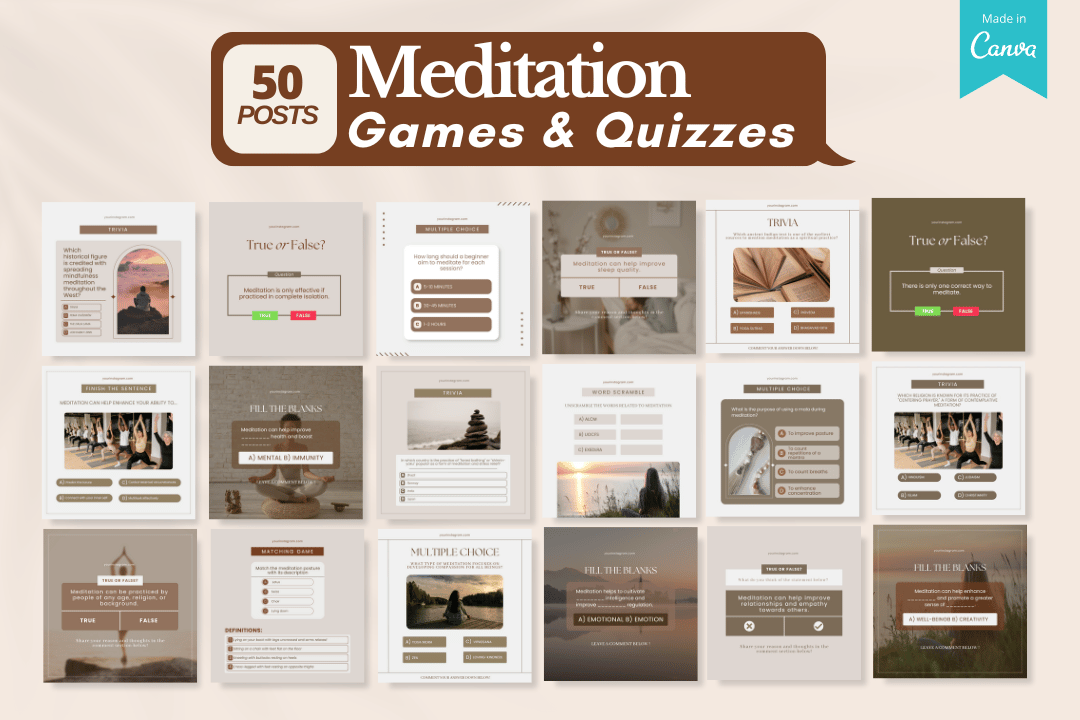 Unlock 700+ Meditation Canva Templates designed for wellness professionals! Perfect for meditation instructors, mindfulness coaches, and yoga teachers, these customizable templates save time and boost engagement with calming visuals, tips, quotes, and more. Elevate your online presence today!