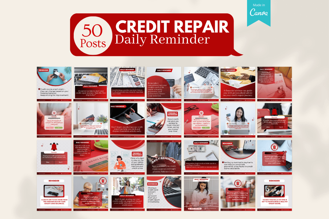 700+ Canva templates designed to boost social media engagement for credit repair  professionals.