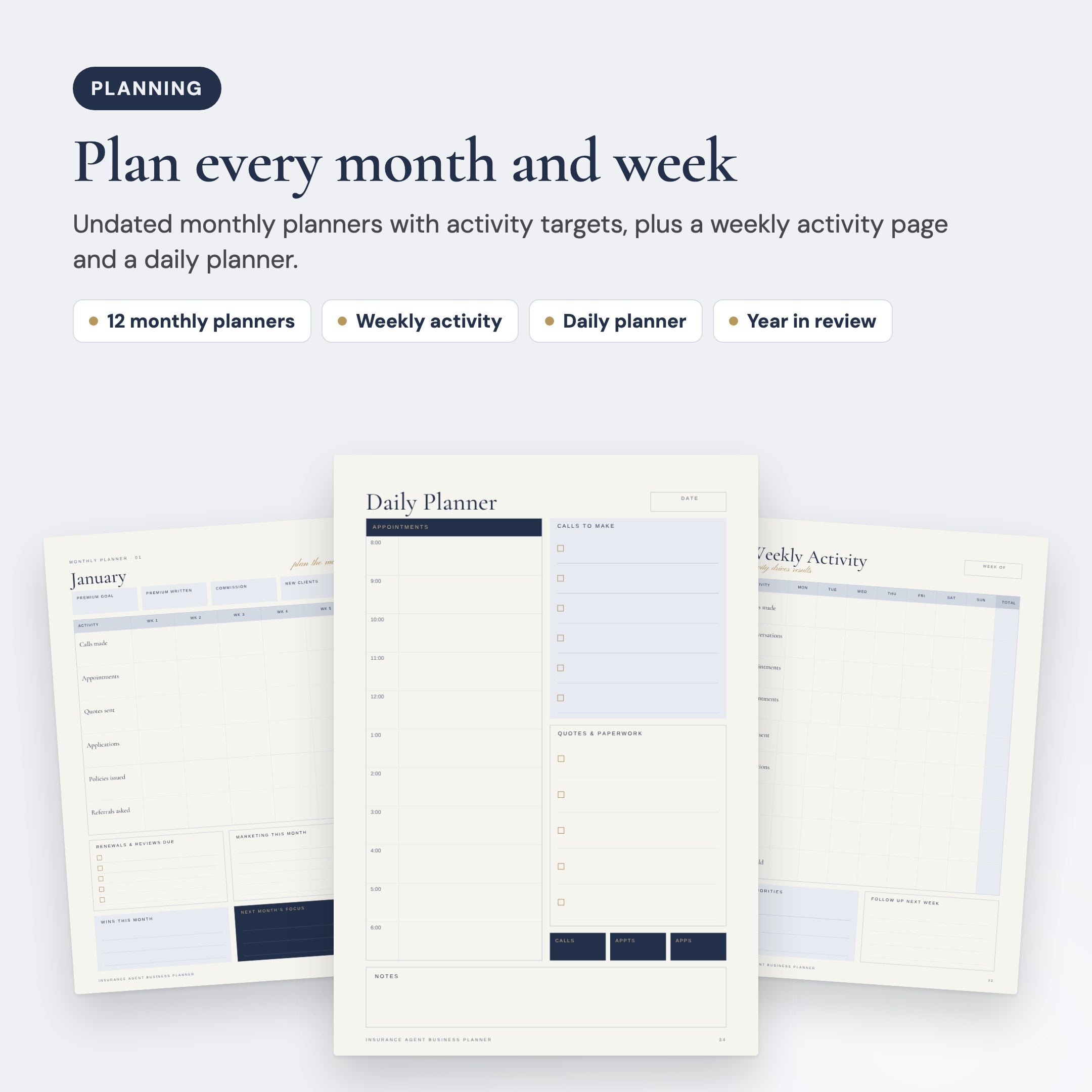 Insurance Agent Business Planner: Plan every month and week