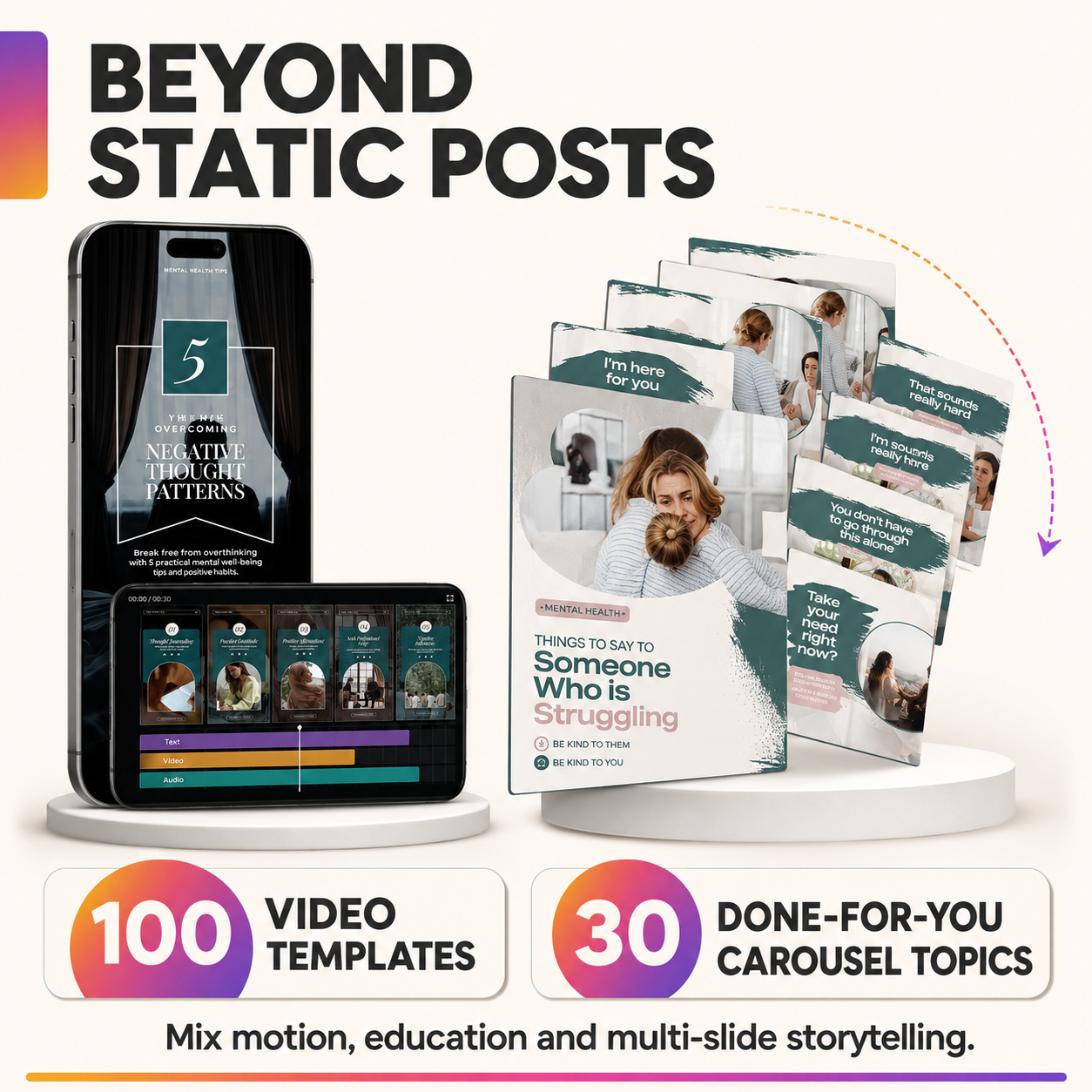 100 mental health video templates and 30 done for you carousel topics