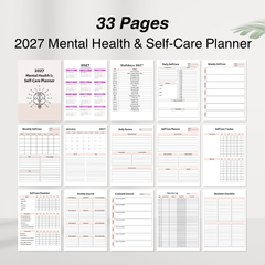 2027 Mental Health and Self-Care Planner, 33 pages, editable Canva template