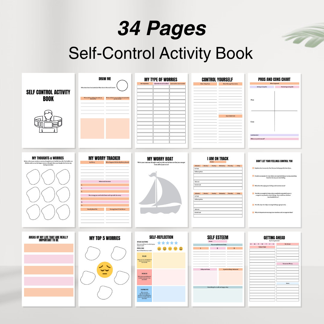 Self-Control Activity Book, 34 pages, editable Canva template
