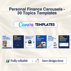 Personal Finance Carousels, 30 topics of Canva templates