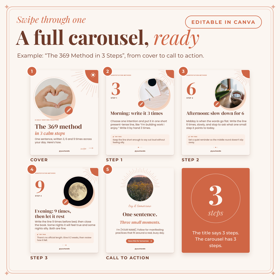 A full carousel from cover to call to action: The 369 Method in 3 Steps