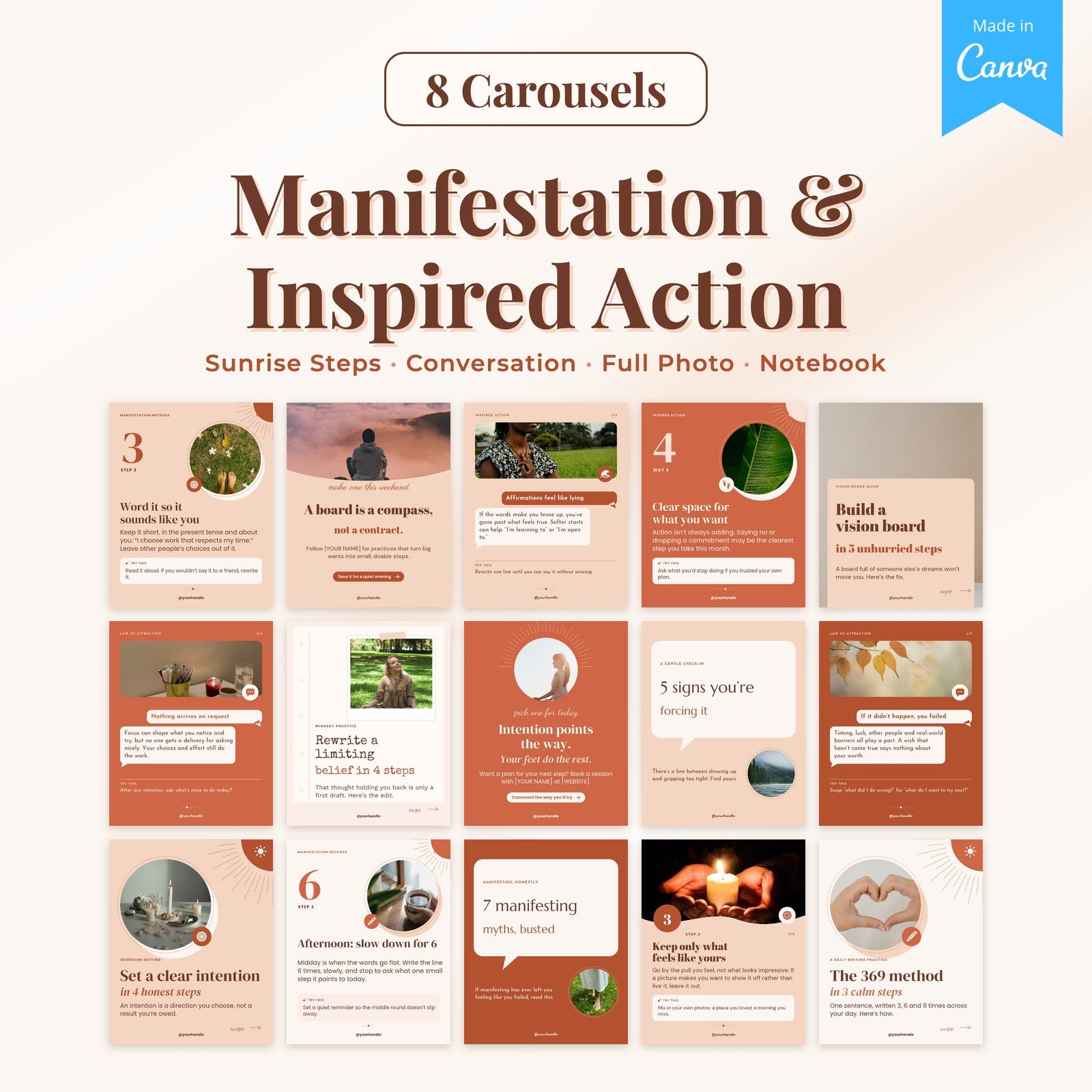 What's included: 8 Manifestation and Inspired Action carousels
