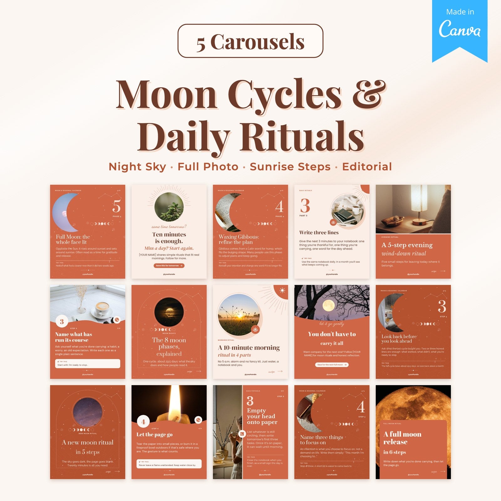 What's included: 5 Moon Cycles and Daily Rituals carousels