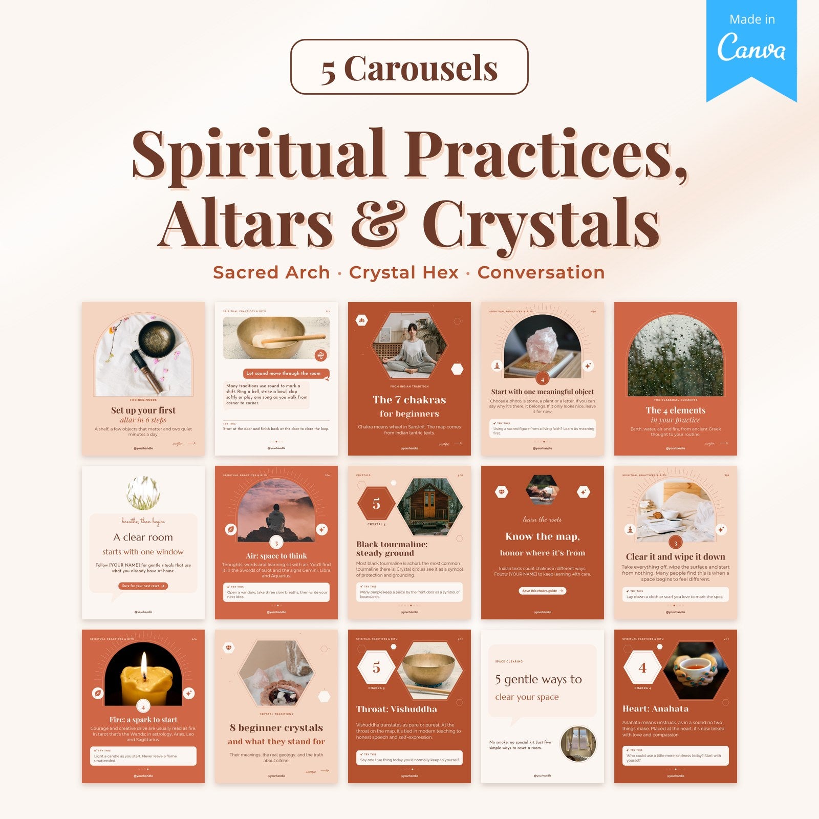 What's included: 5 Spiritual Practices, Altars and Crystals carousels