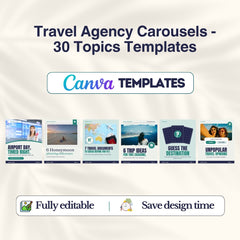 Travel Agency Carousels - 30 Topics Canva Templates, fully editable