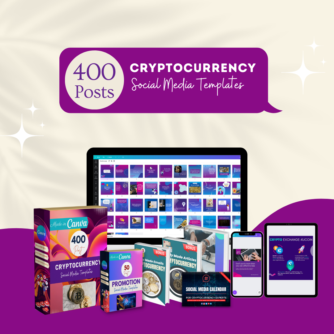 400 Cryptocurrency Posts -Social Media Templates