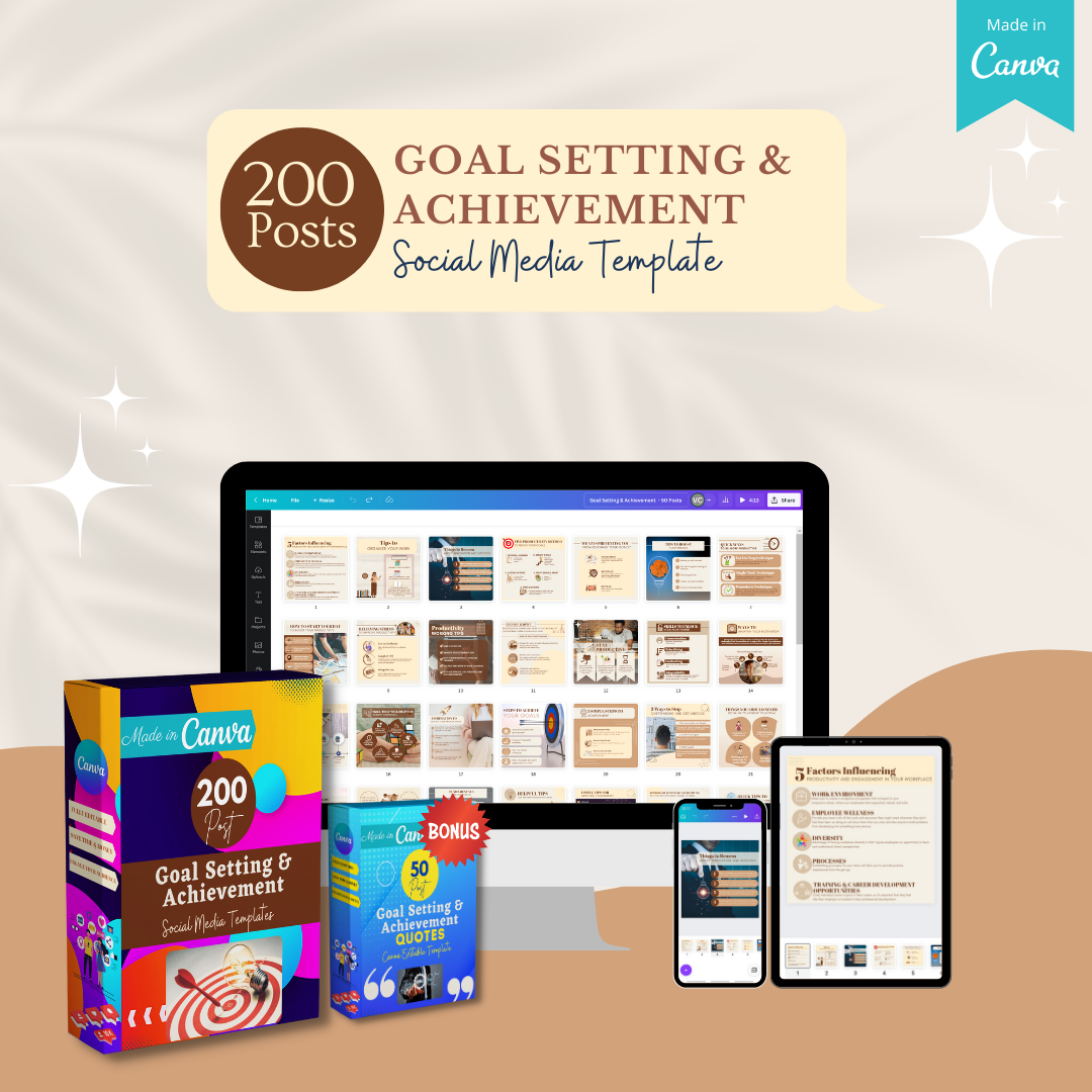 200 Goal Setting & Achievement  Posts - Social Media Templates