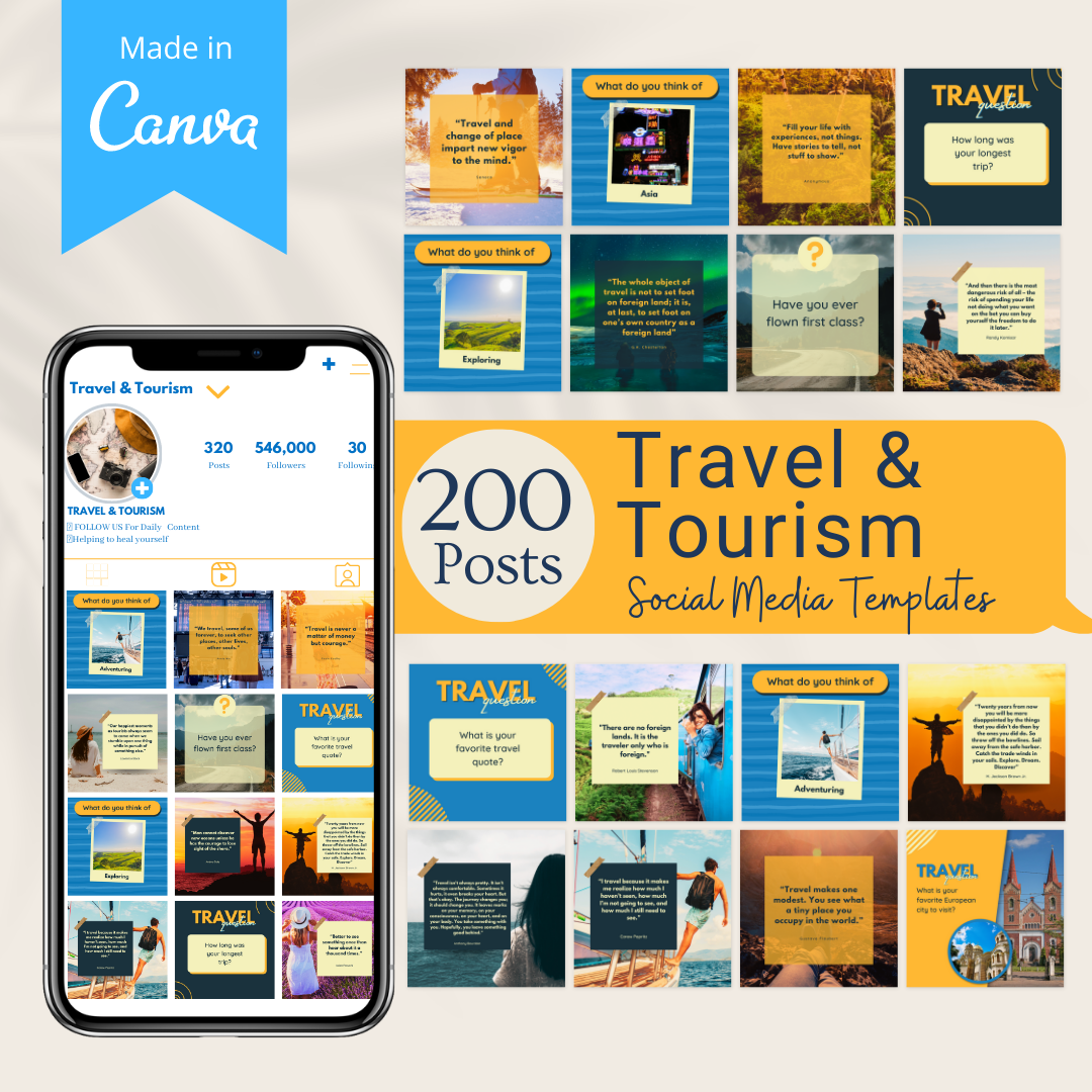 200 Travel & Tourism  Posts - Social Media Templates