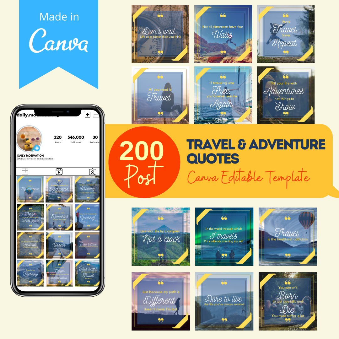 200 Travel & Adventure Quotes - Canva Editable Templates