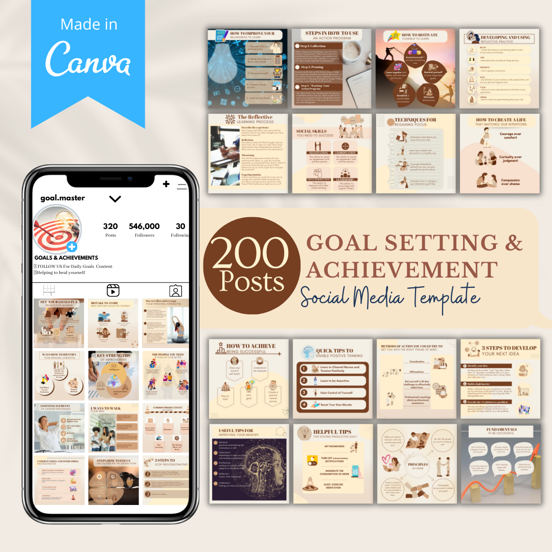 200 Goal Setting & Achievement  Posts - Social Media Templates