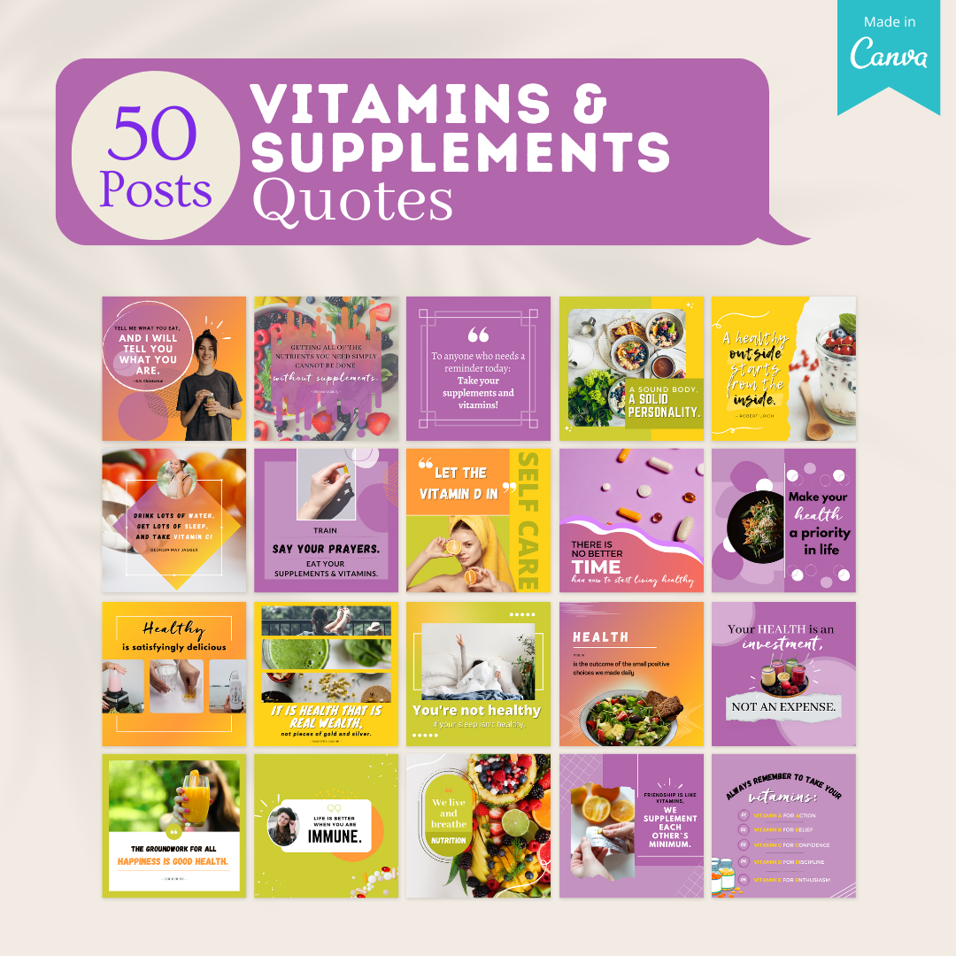 200 Vitamins & Supplements Posts - Social Media Templates