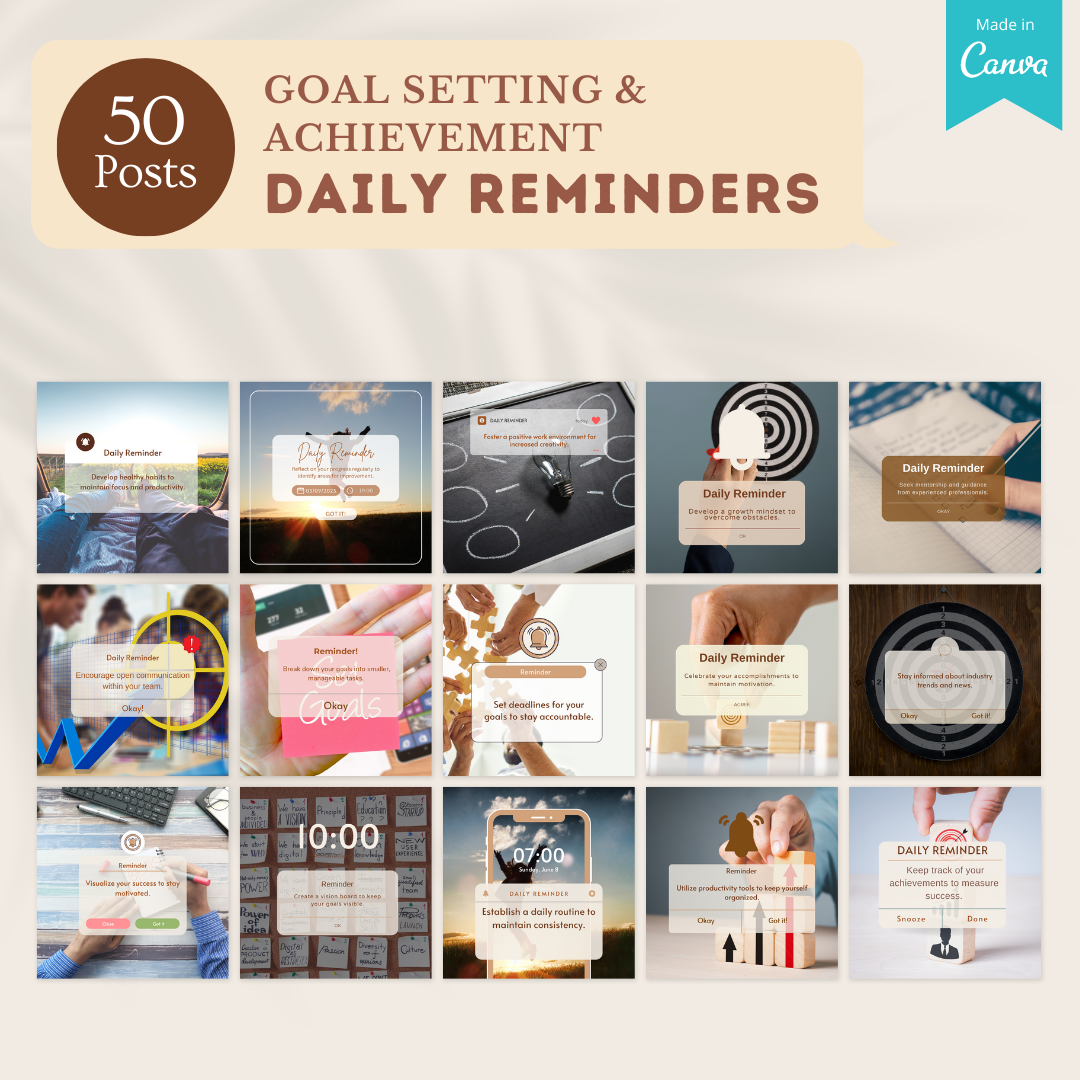 200 Goal Setting & Achievement  Posts - Social Media Templates