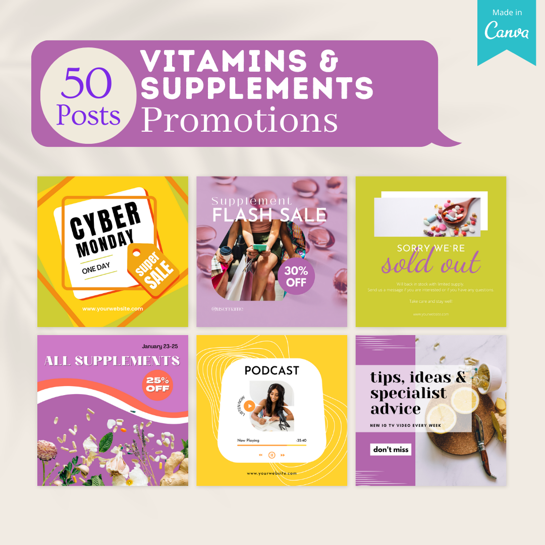 200 Vitamins & Supplements Posts - Social Media Templates