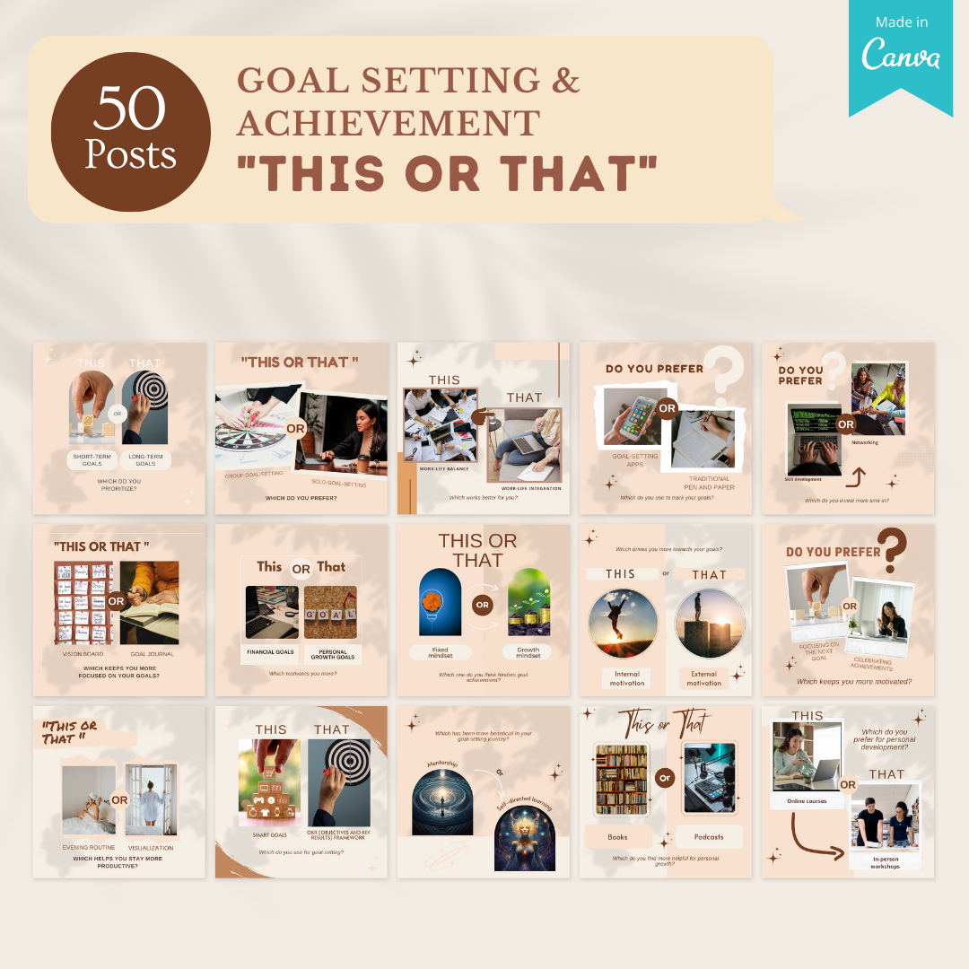 200 Goal Setting & Achievement  Posts - Social Media Templates